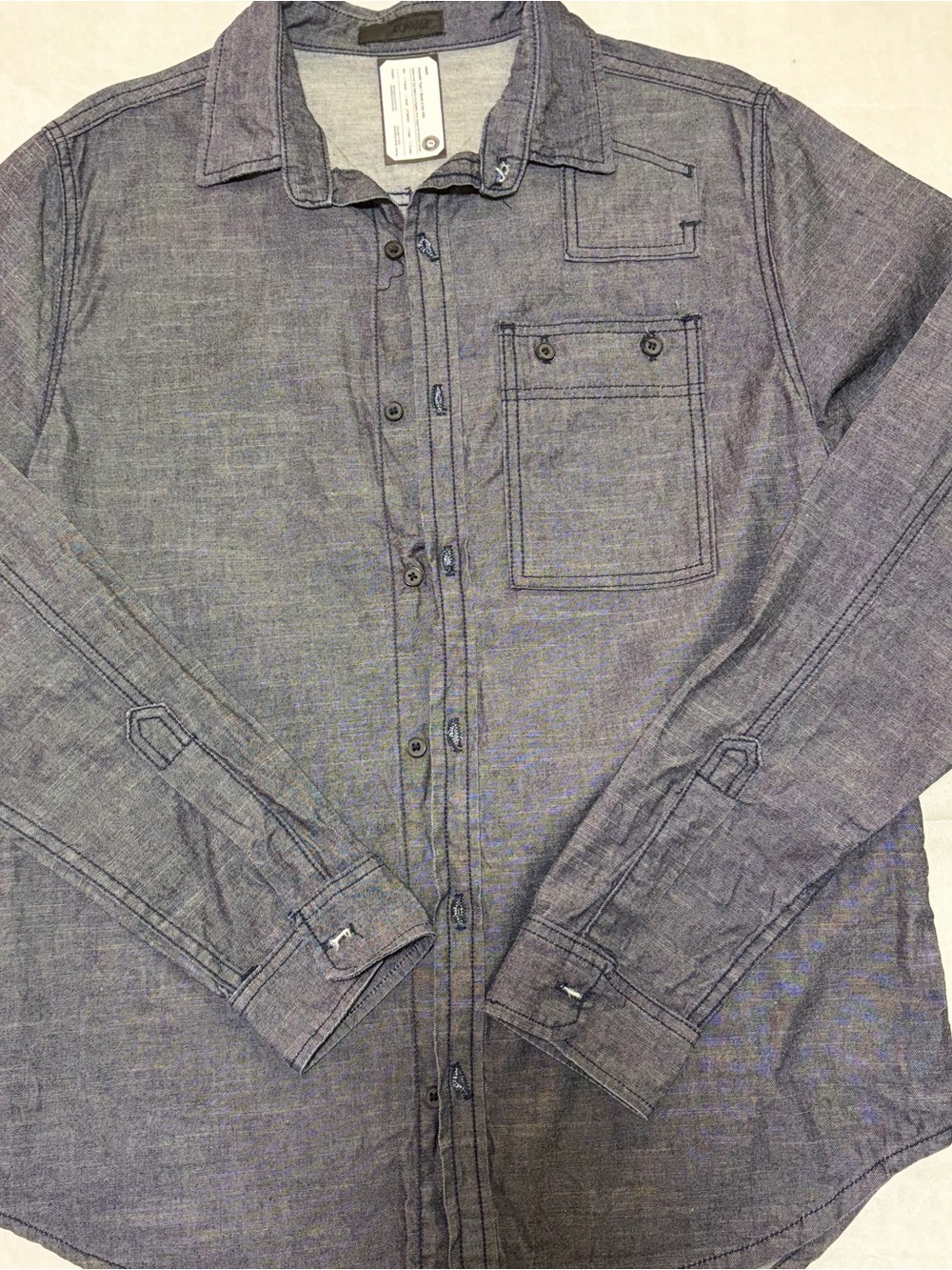 Men's Casual Long-Sleeve Chambray Button-Down Shirt - Blue